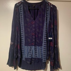 Lucky Brand mixed-print peasant blouse